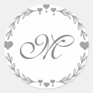 Pegatinas en monograma del corazón gris
