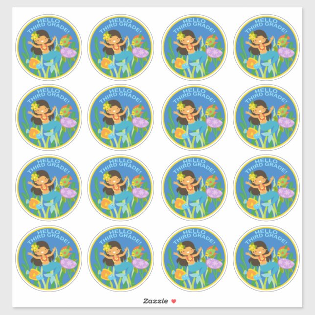 Pegatinas escolares ¡Hola tercer grado! (Hoja)