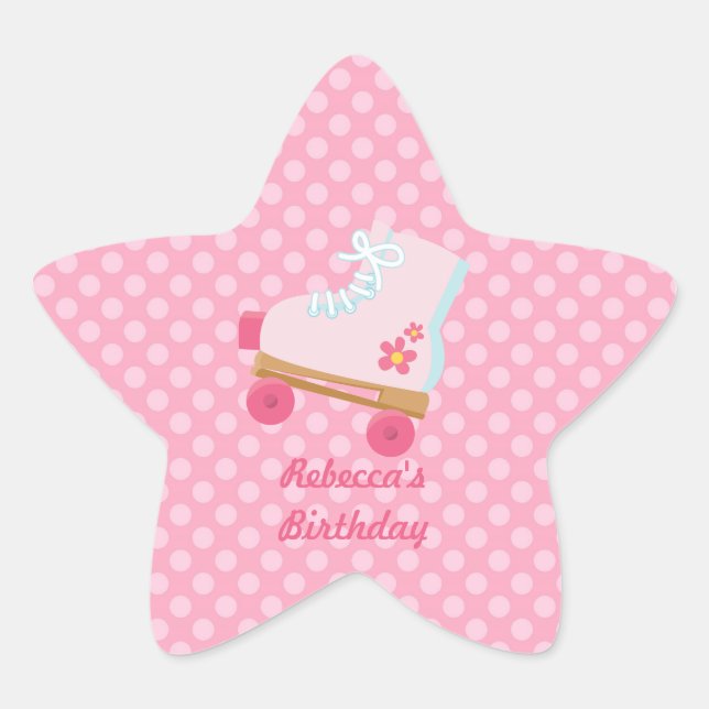 Pegatinas Estrella de Cumpleaños de Puntos Rosados (Anverso)