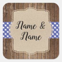Pegatinas Etiquetas de Boda Azul Gingham BQ Burlap