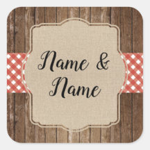 Pegatinas Etiquetas de boda Red Gingham BBQ Burlap