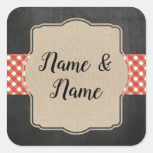 Pegatinas Etiquetas de boda Red Gingham BBQ Burlap