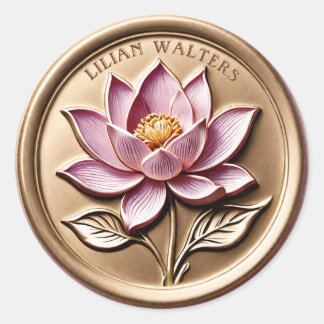 Pegatinas Faux 3D Pink Lotus Gold de sello de cera