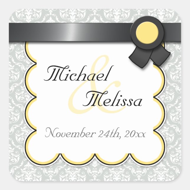 Pegatinas favoritos de la boda de Damasco amarillo (Anverso)