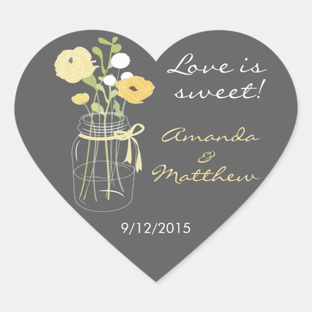 Pegatinas favoritos de la boda mason amarilla y gr (Anverso)