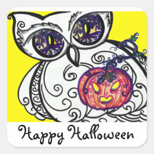 Pegatinas "Feliz Hallowee" Búho y Tribal Calabaza
