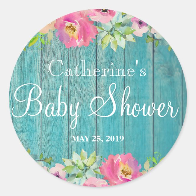 Pegatinas Fiestas de Baby Shower de Floral Blue Wo (Anverso)