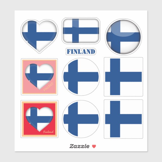 Pegatinas finlandeses y bandera finlandesa, corazó (Hoja)