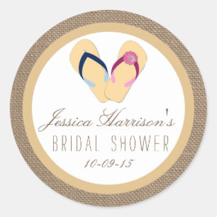 Pegatinas Flip-Flop Sand Beach Burlap Bridal Showe
