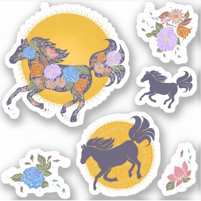 Pegatinas Floral Horse Silhouette_Purple Pack (Anverso)