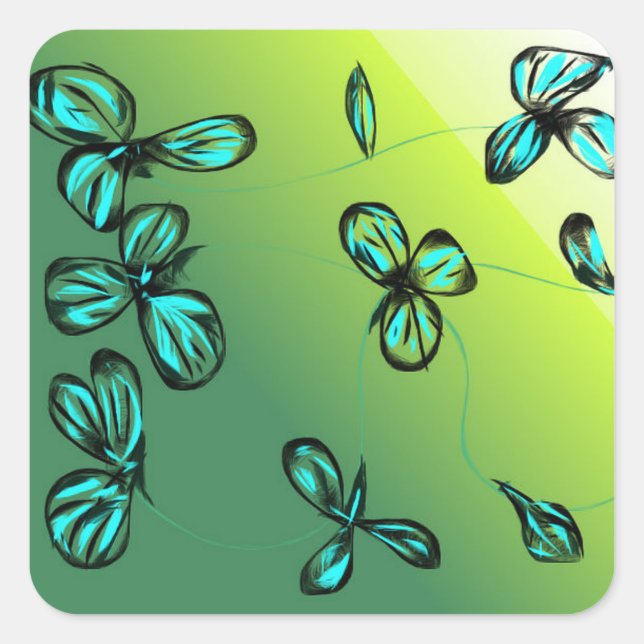Pegatinas florales azules verdes (Anverso)