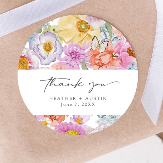 Pegatinas Florales Brillantes y Atractivas (Bold Bright Floral Round Thank You Stickers by Painted Paperie
)