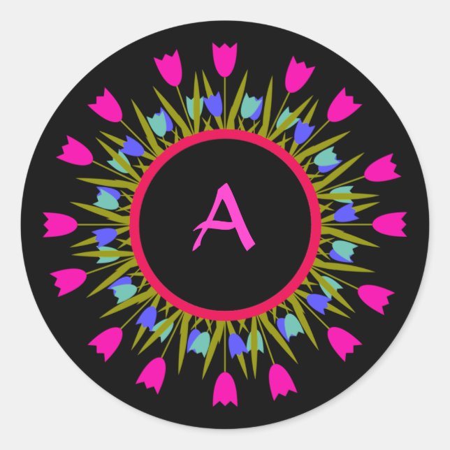 Pegatinas florales de bonito para monogramación (Anverso)