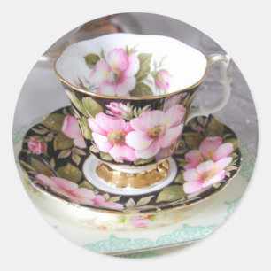 Pegatinas florales de la taza de té del rosa y de