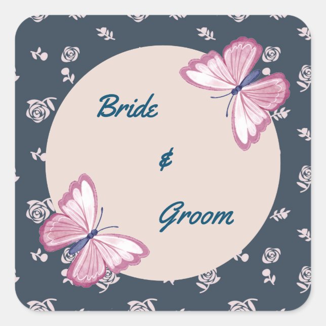 pegatinas florales de mariposa rosa azul marino (Anverso)