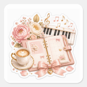 Pegatinas Florales de Piano Acogedor Café