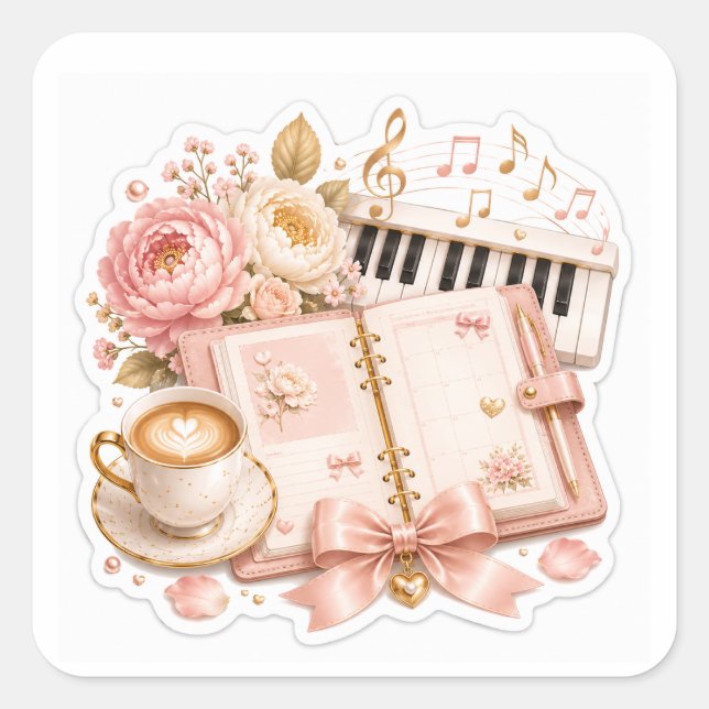 Pegatinas Florales de Piano Acogedor Café (Anverso)