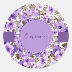 Pegatinas florales morados y blancos personalizado