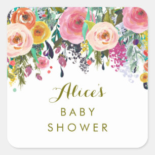Pegatinas florales pintados de Baby Shower del