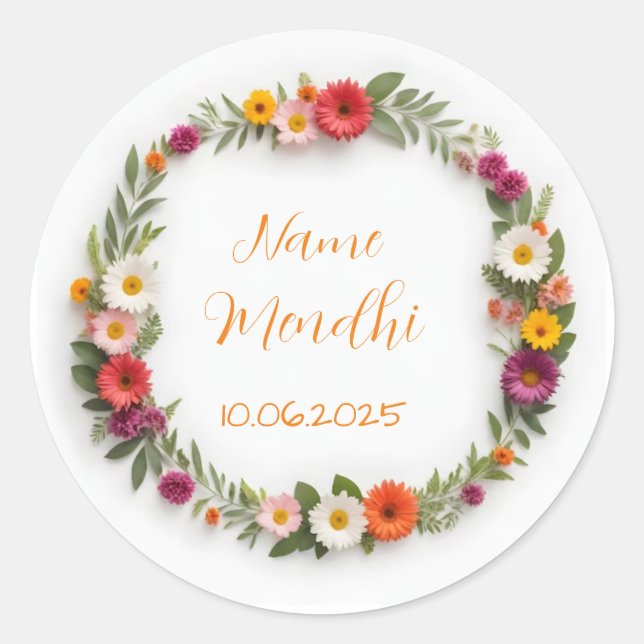 Pegatinas florales vibrantes de mendhi (Anverso)