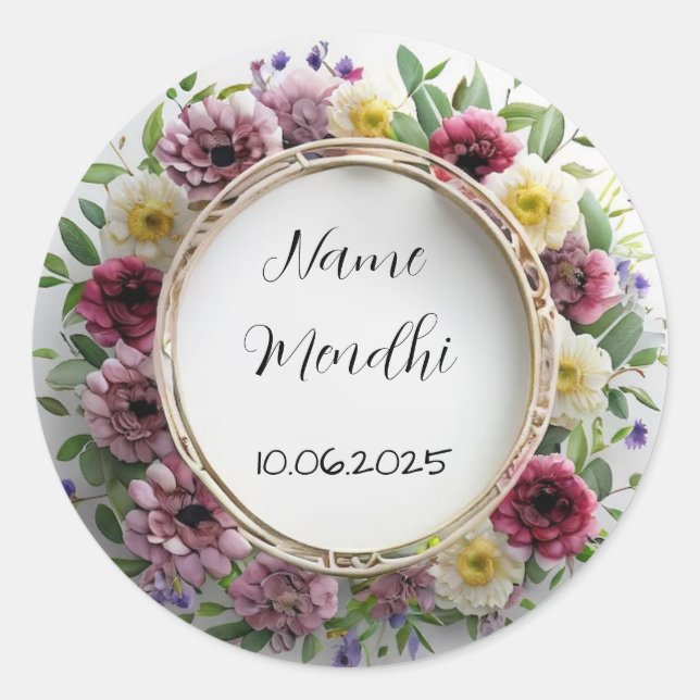Pegatinas florales vibrantes de mendhi (Anverso)