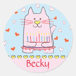 Pegatinas Gato Rosado Ballerina Chanukah Round