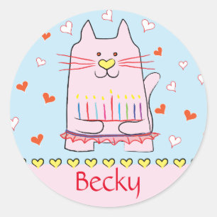 Pegatinas Gato Rosado Ballerina Chanukah Round