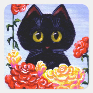Pegatinas gatos adoran a Rosas negros floreando cr