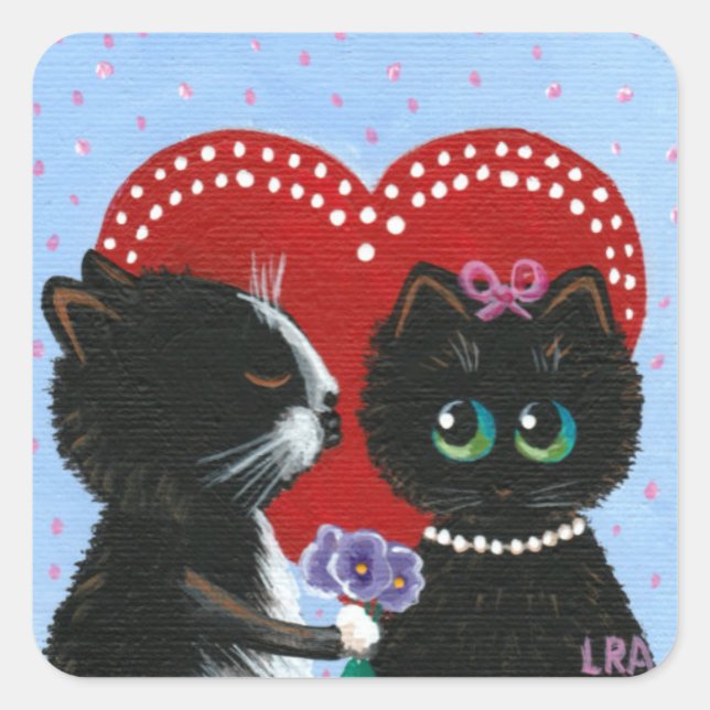 Pegatinas gatos adoran las flores negras (Anverso)