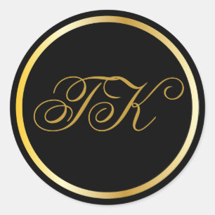 Pegatinas Gold Monogram Black Round