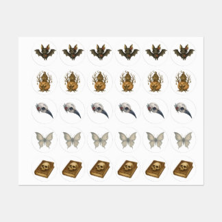 Pegatinas góticos de Halloween - Bat, Skull Book, 