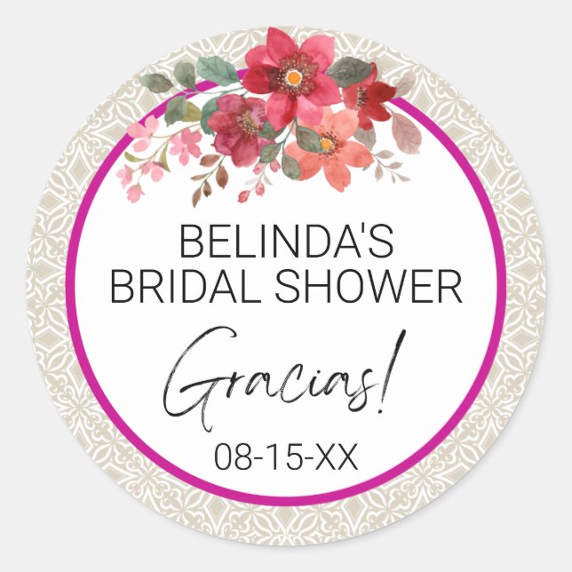 Pegatinas "Gracias" de la ducha circular de novias (Anverso)