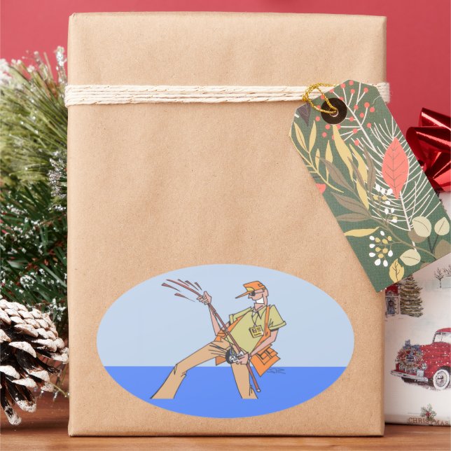 Pegatinas grandes de Fisherman oval (Vacaciones)