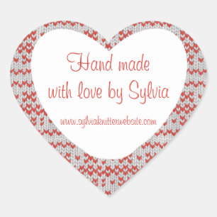 PEGATINAS "Hand Made" en forma de corazón de KNIT 