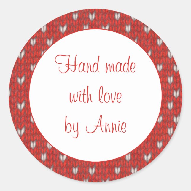 PEGATINAS "Hand Made" redondos de HEART KNIT 3 (Anverso)