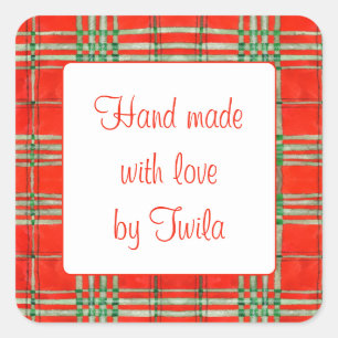 PEGATINAS "Hecho a Mano" Cuadrado de 1,5" TARTÁN R