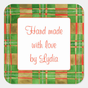 PEGATINAS "Hecho a Mano" Cuadrado de 3" Cuadros MA
