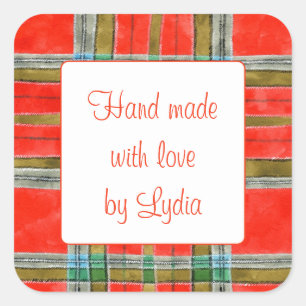 PEGATINAS "Hecho a Mano" Cuadrado de 3" MAC BAIN T