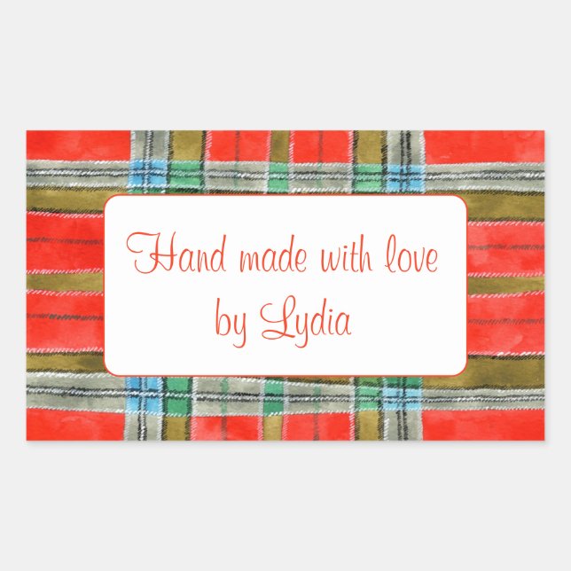 Pegatinas "Hecho a Mano" Cuadrado de Tartán MAC BA (Anverso)