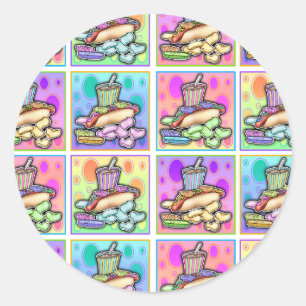 Pegatinas - Hot Dog Pop Art con patatas fritas y b