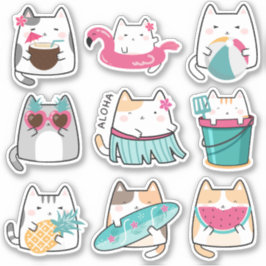 Pegatinas Kawaii Summer Hawaii Kitty Vinyl