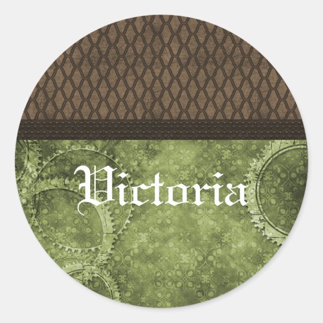 Pegatinas metalizado de Steampunk Gear, verde (Anverso)