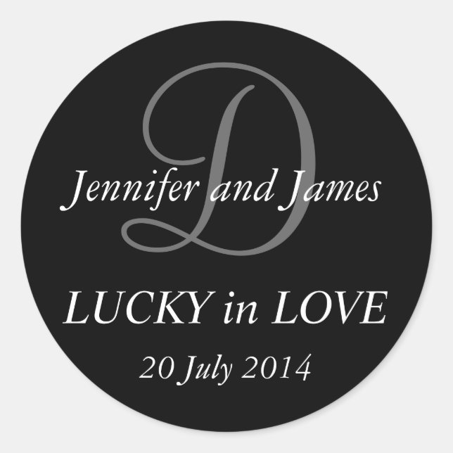 Pegatinas Monograma D para Bodas Negro (Anverso)