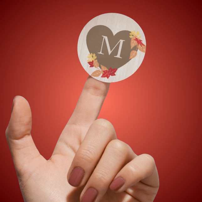 Pegatinas Monograma de la boda otoño o de la ducha (Fall Leaves Monogram Heart Stickers for Fall Wedding, Fall in Love Bridal Showers & More!)