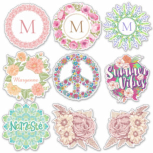 pegatinas Monograma/Flor de nombre personalizado