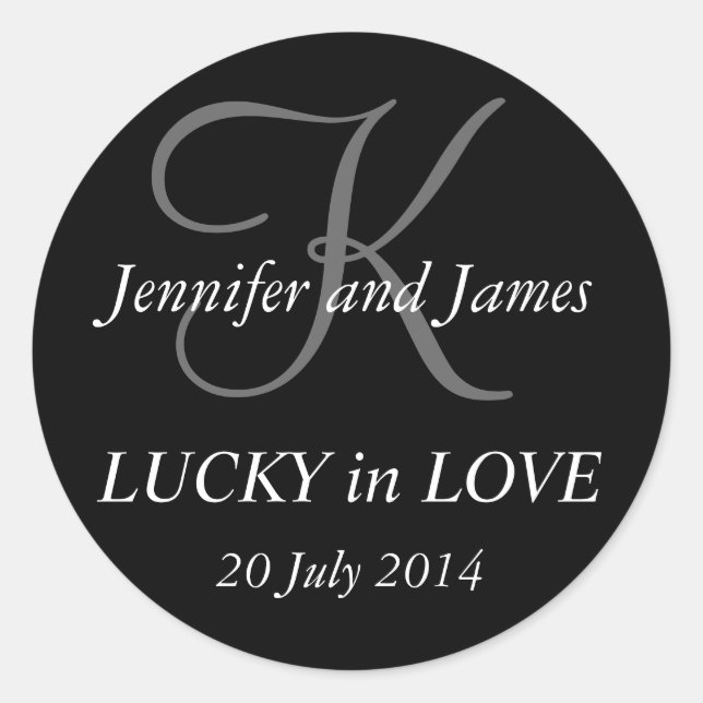 Pegatinas Monograma K para Bodas Negro (Anverso)