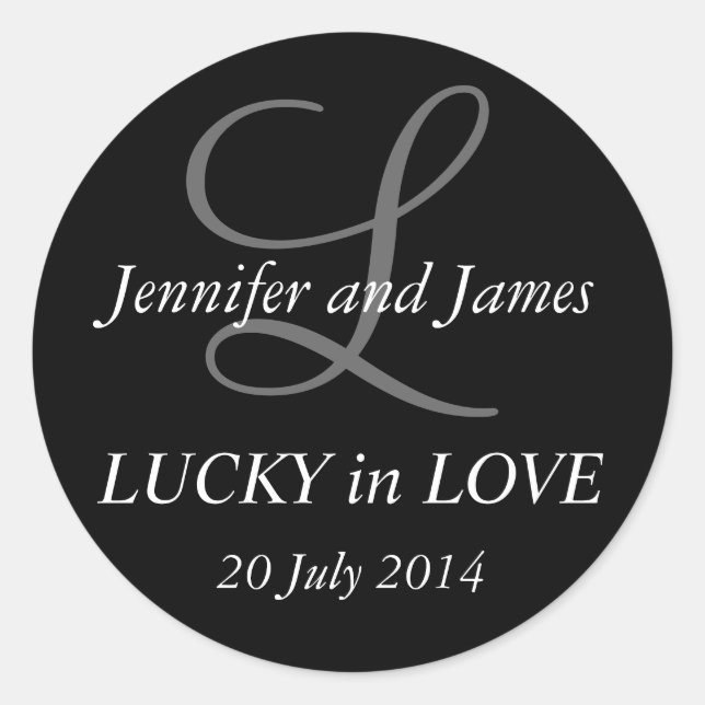 Pegatinas Monograma L para Bodas Negro (Anverso)