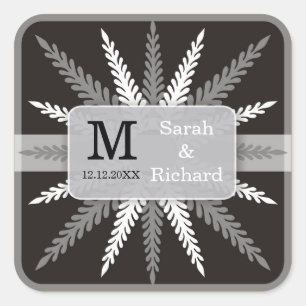 Pegatinas Monogramadas De Boda-Plata En Negro