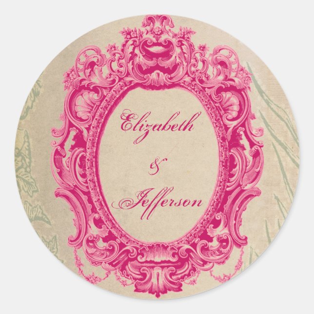 Pegatinas monogramados con marco de vintage rosa g (Anverso)