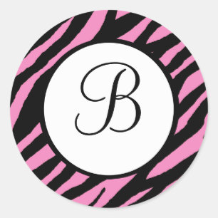 Pegatinas Monogramados de impresión de cebra rosa